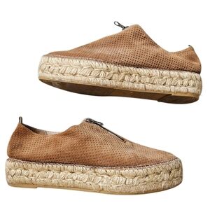 Eric Michael Serena Brown Perforated Suede Platform Espadrille Shoes Size 37